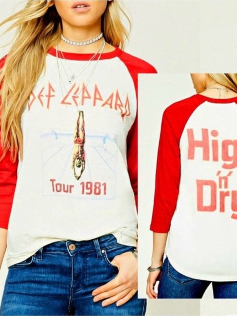 Forever 21 White and Red Raglan 3 quarter Tee  Def Leppard Tour Graphic SIZE MED